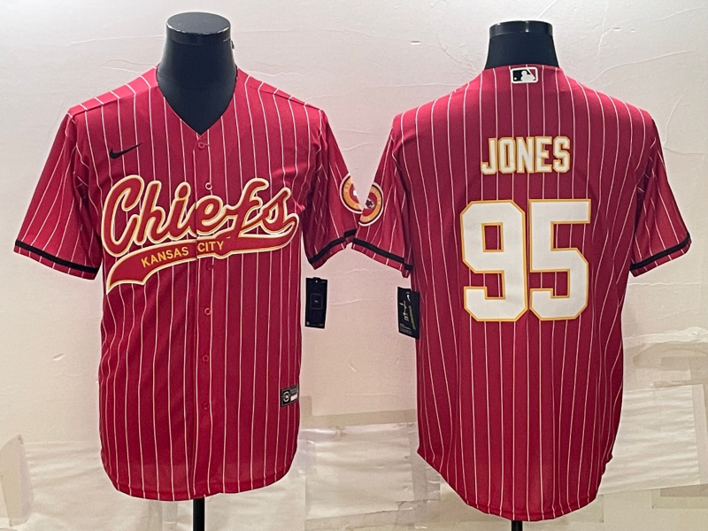 Men's Kansas City Chiefs #95 Chris Jones Red With Patch Cool Base Stitched Baseball Jersey Men's Kansas City Chiefs #95 Chris Jones Red With Patch Cool Base Stitched Baseball Jersey